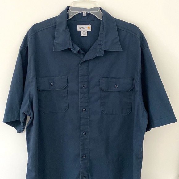 Carhartt Men’s Dark Navy Short Sleeve Button Up Shirt Work Shirt Sz 2XL - Picture 2 of 8